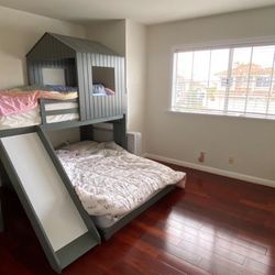 House Bed Bunk with Slide, Beds with Roof  (Without Mattress)
