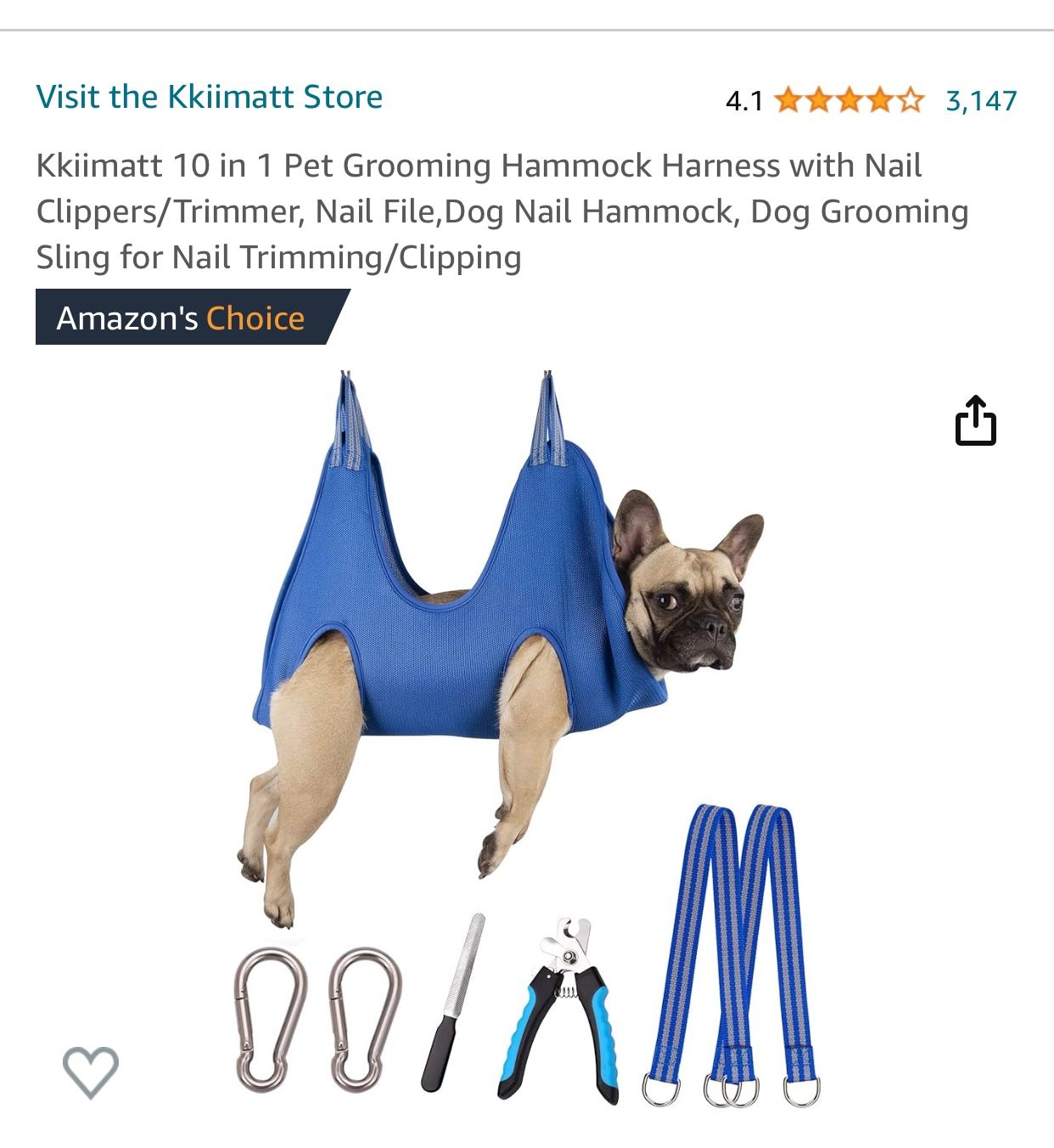 Kkiimatt 10 in 1 Pet Grooming Hammock Harness with Nail Clippers/Trimmer, Nail File,Dog Nail Hammock
