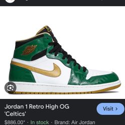 New Jordan 1 Og Celtics Sz 9