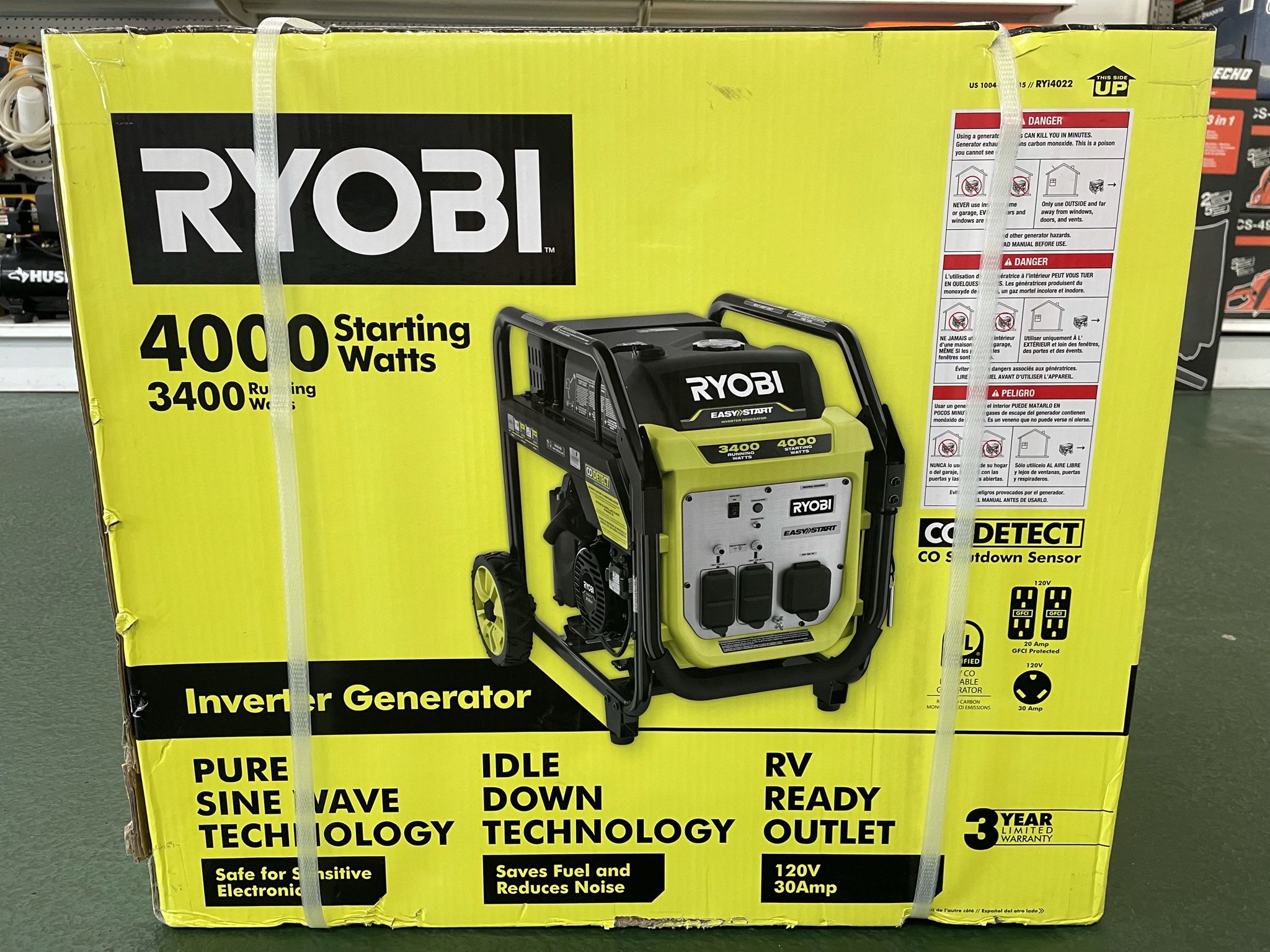 NEW! Ryobi RYi4022 4000 Watt Gasoline Powered Digital Inverter Generator