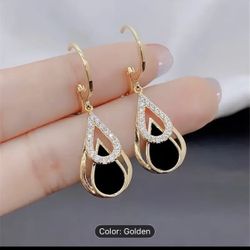 Stylish And Trendy Black Hollow Double-Layer Water Drop Earrings Featuring a Fresh Shiny Design And Elegant Vibe. A Perfect Birthday Gift for Earring 