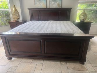 Dark Cherry Wood King Bed Frame