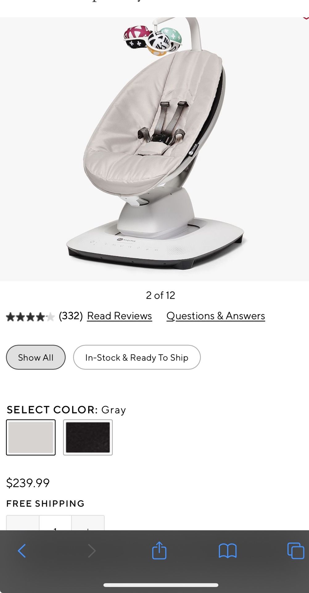 4moms MamaRoo Multi-Motion Baby Swing + Baby Insert — Used One Time Only (insert is sold separately in