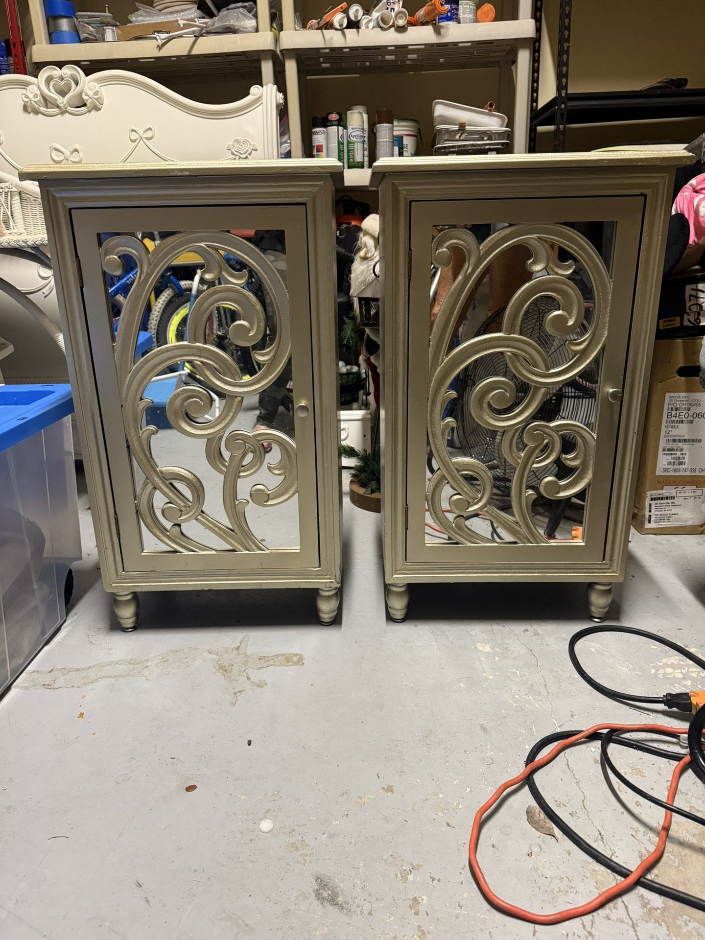 Glam Mirrored Wood Side End Tables or Nighstands with Shelves