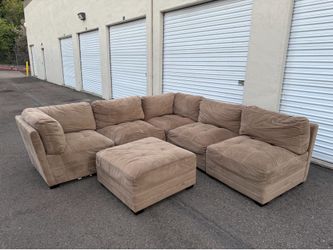 Light Brown 5 Piece L Shape Sectional Sofa With Ottoman