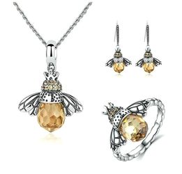 Bee Necklace Earrings Ring Set