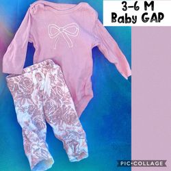 3-6 M Baby Girl, Gap, Onesie & Pants Lavender, White & Taupe cotton knit, very soft