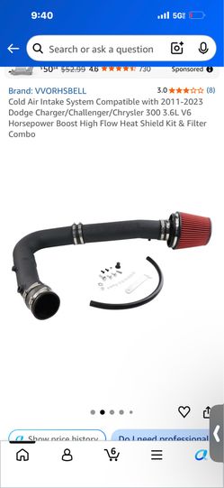 Cold Air Intake System Compatible with 2011-2023 Dodge Charger/Challenger/Chrysler 300 3.6L V6 Horsepower Boost High Flow Heat Shield Kit & Filter Com