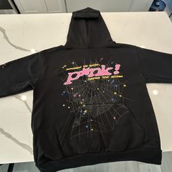 Spider "PINK!" Web Graphic Hoodie – Black (L)