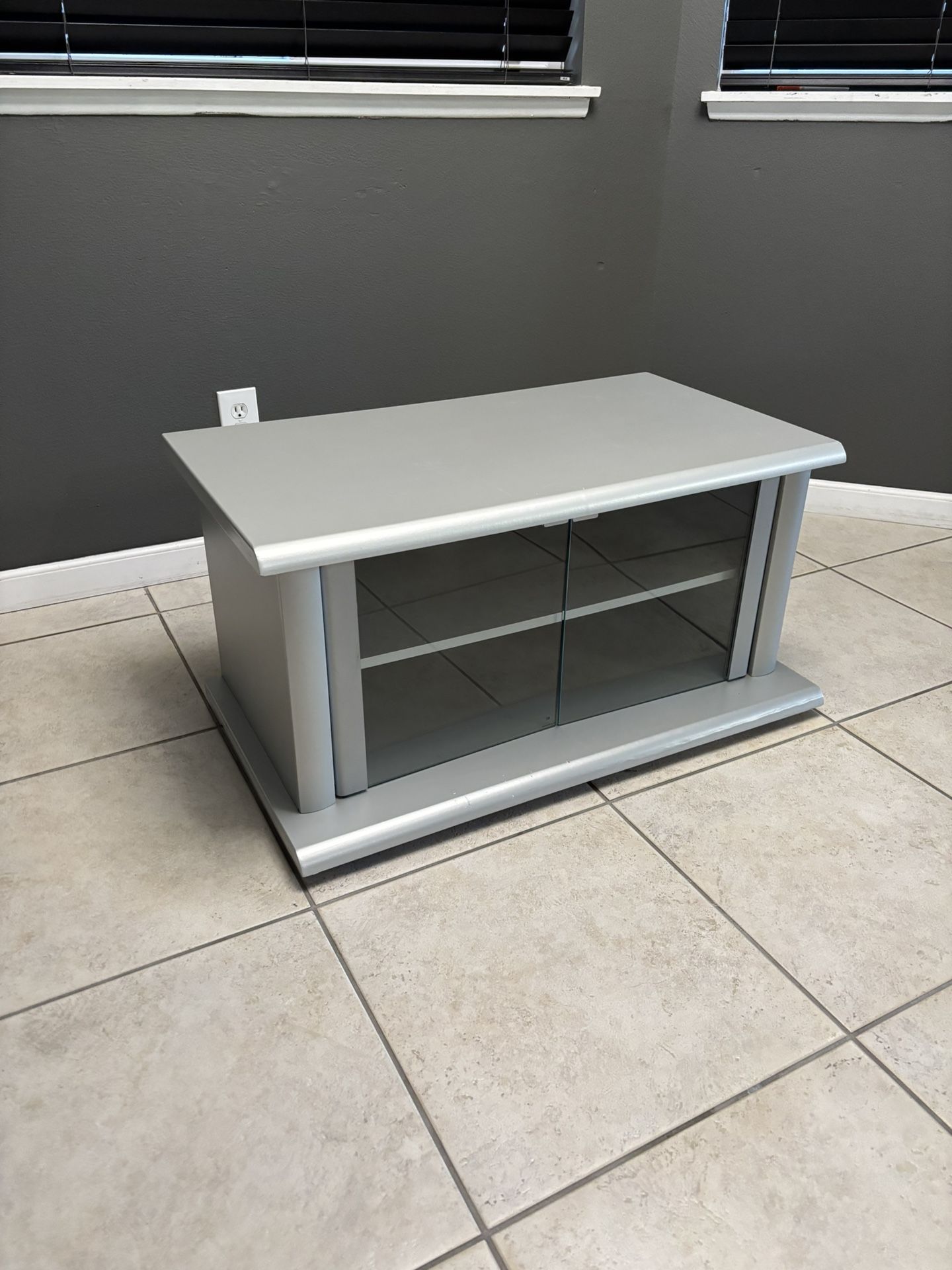 Small Gray Tv Stand with Glass Doors