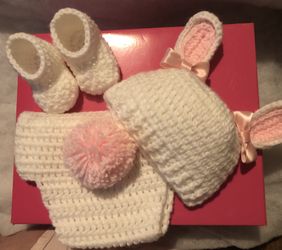 Crochet Bunny Hat, Diaper Cover, and Booties