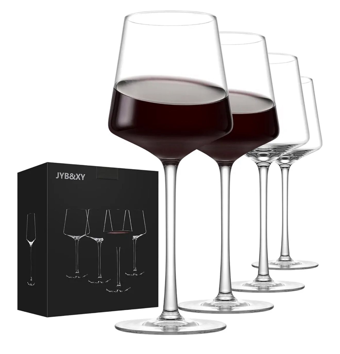JYB&XY Red Wine Glasses Set of 4-Hand Blown Italian Style Crystal Bordeaux 22Oz Wine Glass-Clear Lead-Free Premium Blown Glassware Gift Packaging Wedd