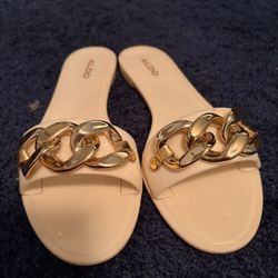 Black And White Gold Accent Sandals