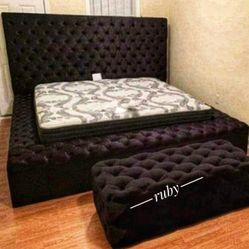 Black Queen Bed Frame ✓ Luxus Tufted Bedroom Set Available| Dresser, Mirror, Nightstand, Chest Sold Separately @ Fastest Delivery 🚚