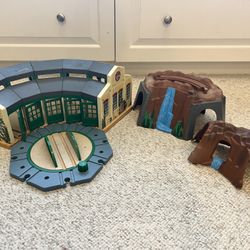 Wooden Train Station Plus Mountains