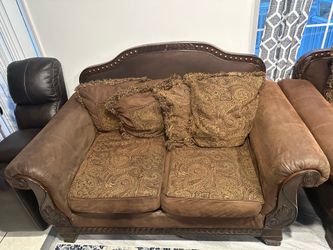 Brown Seude Like Material Sofas Couches Set W/ Pillows