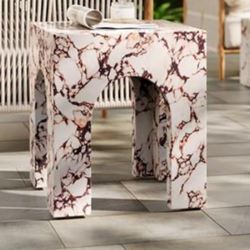 Modway Valen Arched Concrete Side Table with Faux Stone Finish in Red Marble