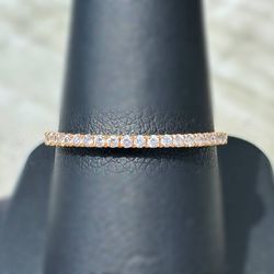 Jewelry 18k solid rose gold white CZ stone 0.20CTW wedding band ring size 9.75