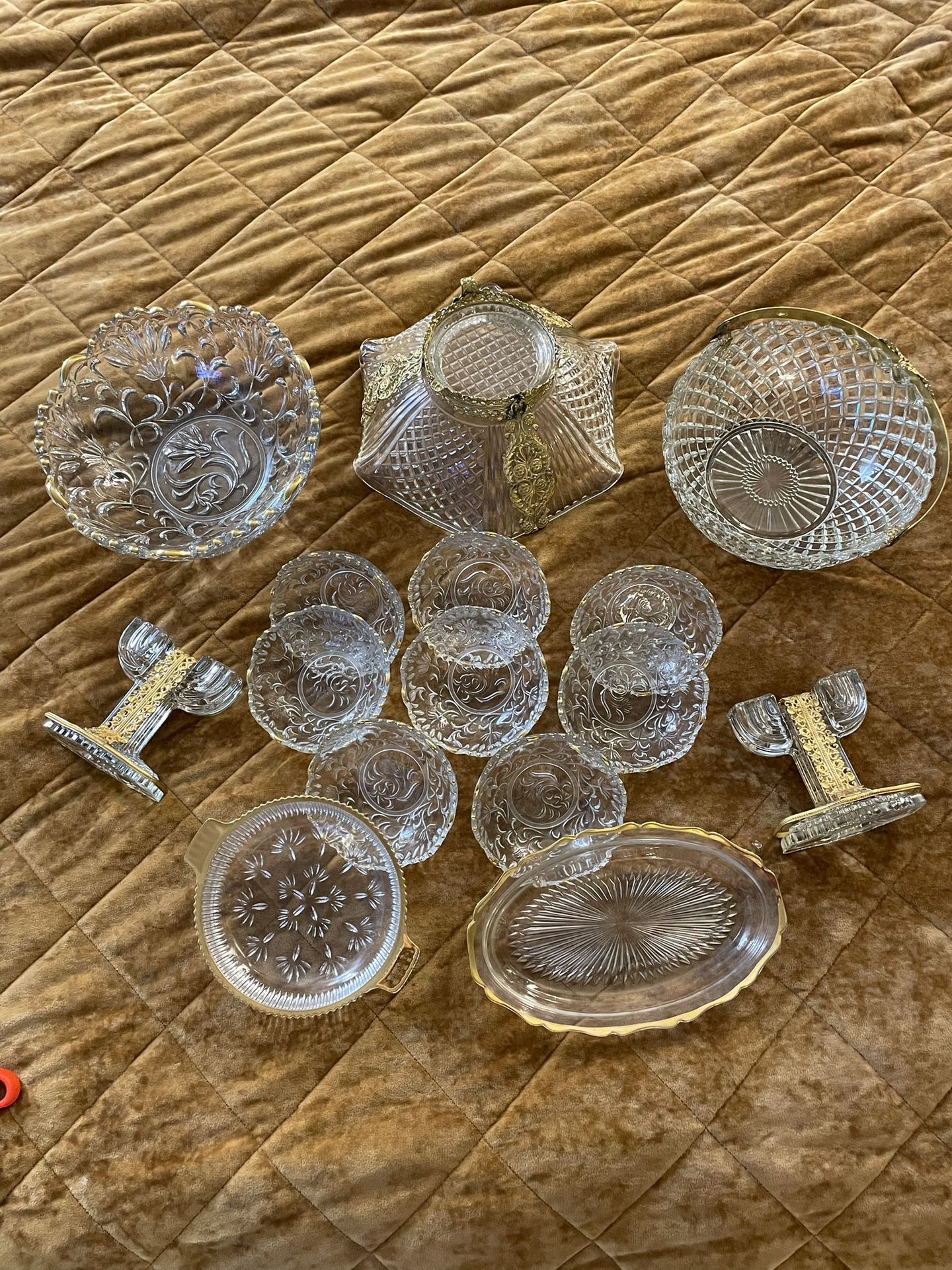 15 Piece Gilded Brass Crystal Antiques
