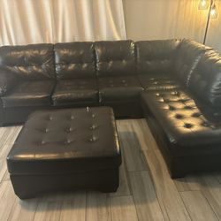 Faux Leather Sectional and Ottoman