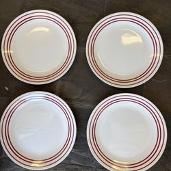 4 Corelle Dinner Plates Red Striped 10in