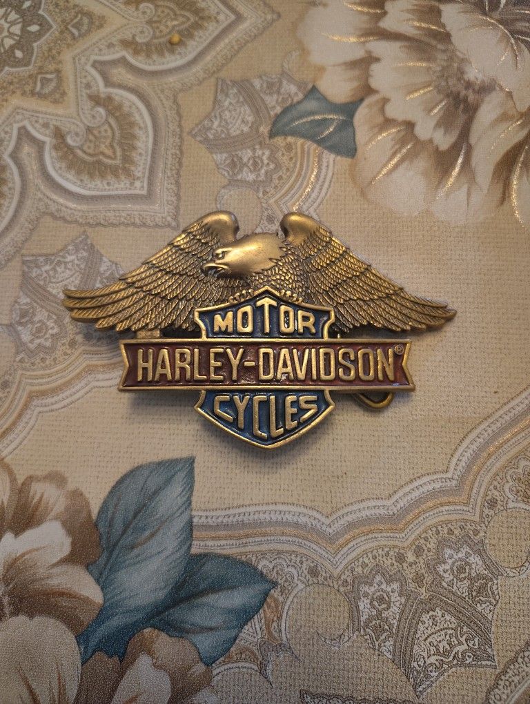 Vintage Harley Davidson Buckle 1983 Baron Solid Brass Eagle Wings Shield