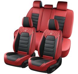 Leather Seat Cover for Sedan SUV Pick-up Truck (Red&Black, Full Set)