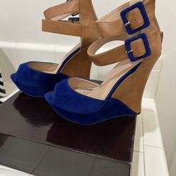 Blue And Beige Wedges 
