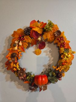 Charming Cottagecore Autumn Pumpkin, fall one of a kind handcrafted wreath 12"