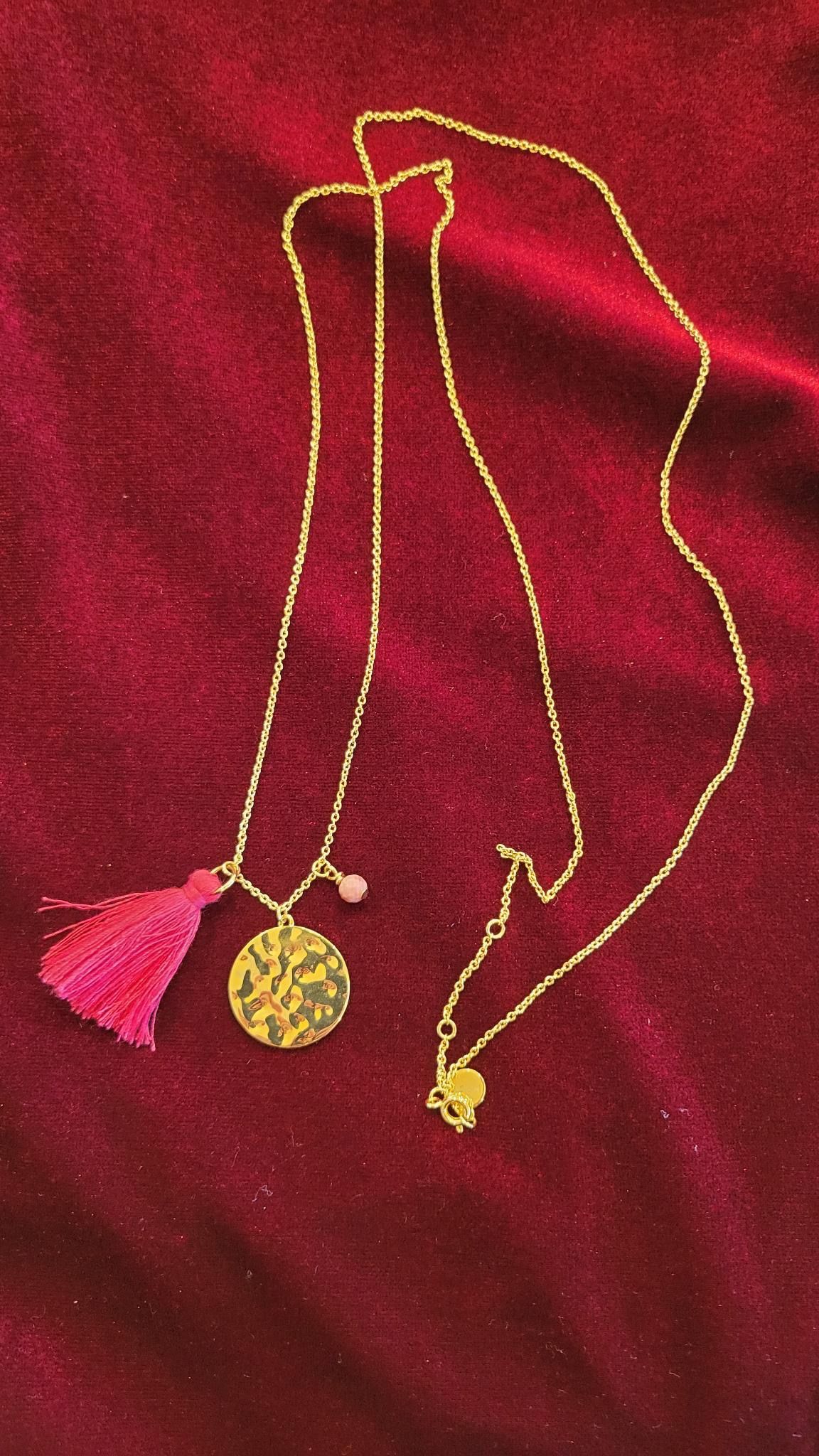 Pappagallo Pink And gold Tone Tassel and Disc Necklace