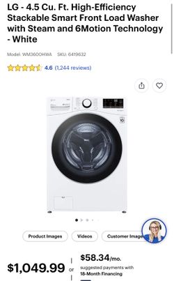 LG - 4.5 Cu. Ft. High-Efficiency Stackable Smart Front Load Washer