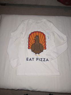 New "Eat Pizza" Thanksgiving Knit Shirt Kids Size 10 & Boys Socks