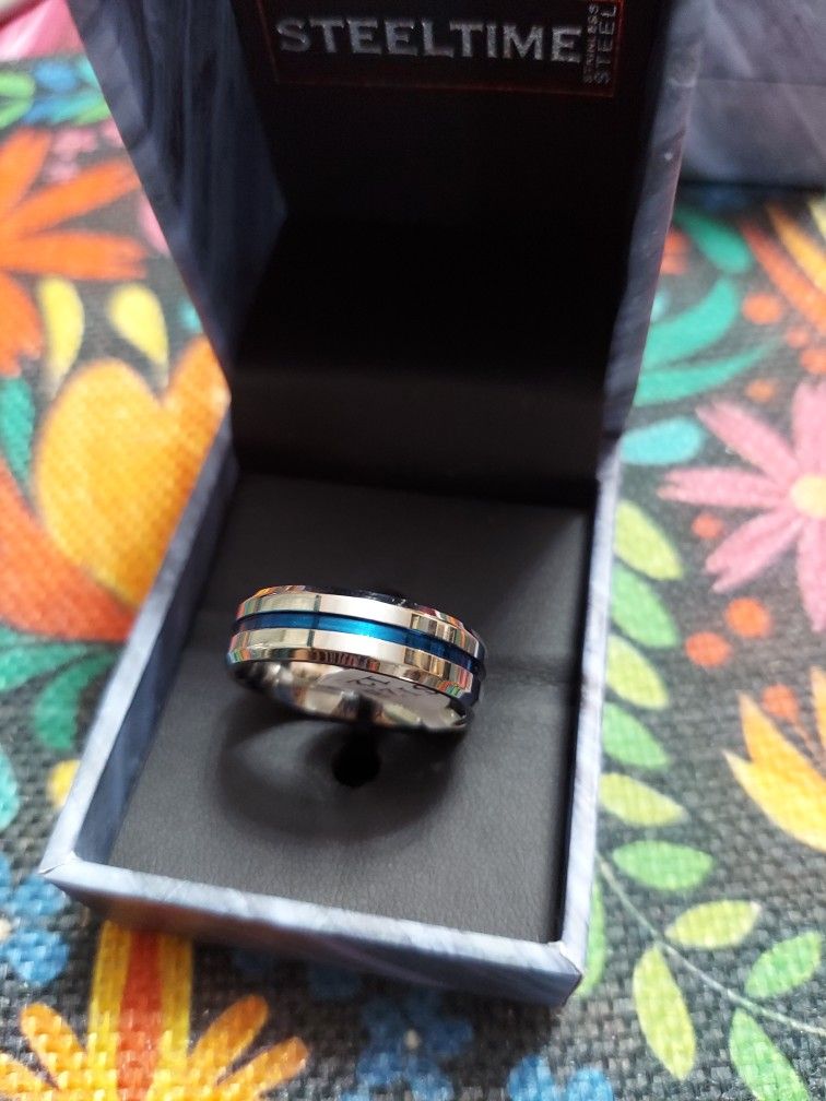 New Stainless Steel Size 12 Two Tone Band Silver And Blue Mpu Serious Buyer Don't Deliver Cash Only Price Firm