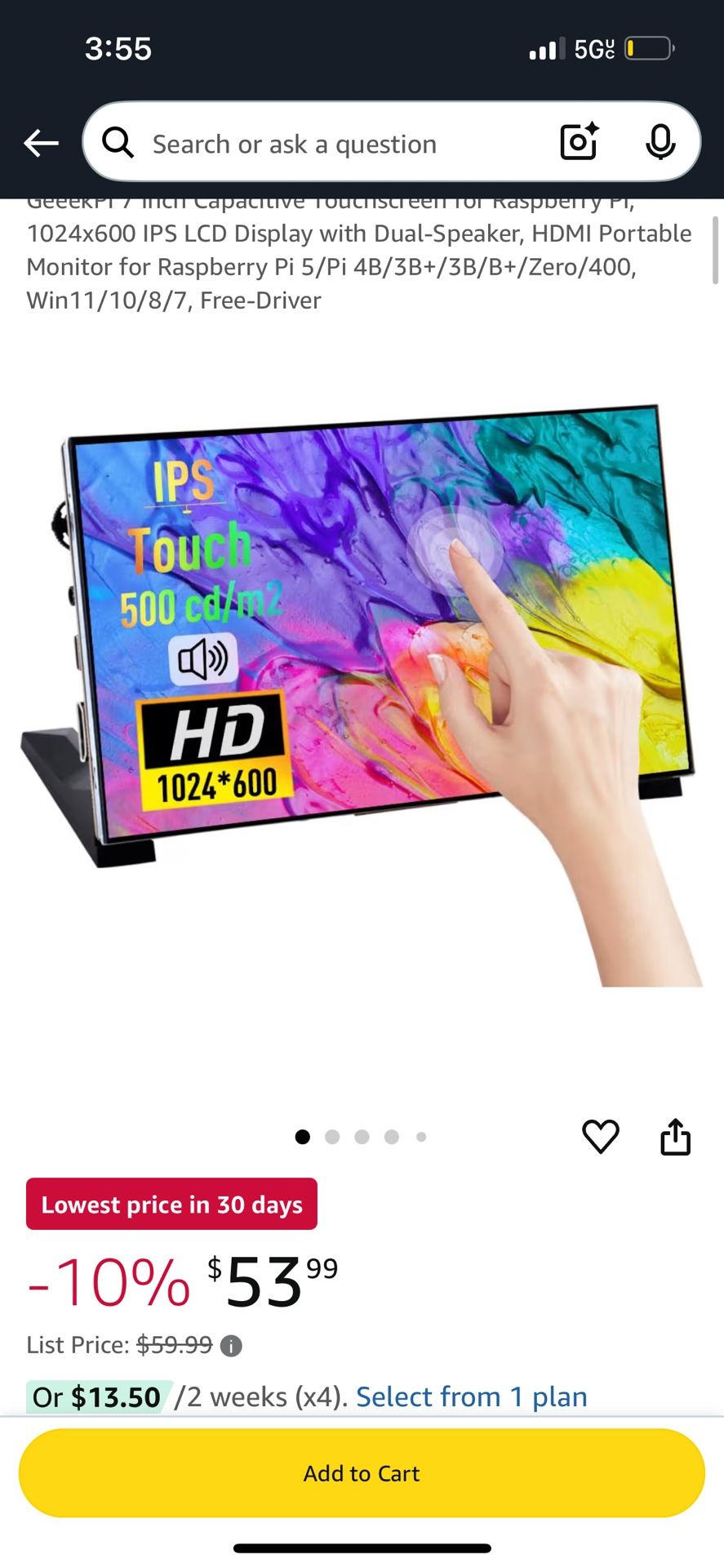 GeeekPi 7 Inch Capacitive Touchscreen for Raspberry Pi, 1024x600 IPS LCD Display with Dual-Speaker, HDMI Portable Monitor for Raspberry Pi 5/Pi 4B/3B+