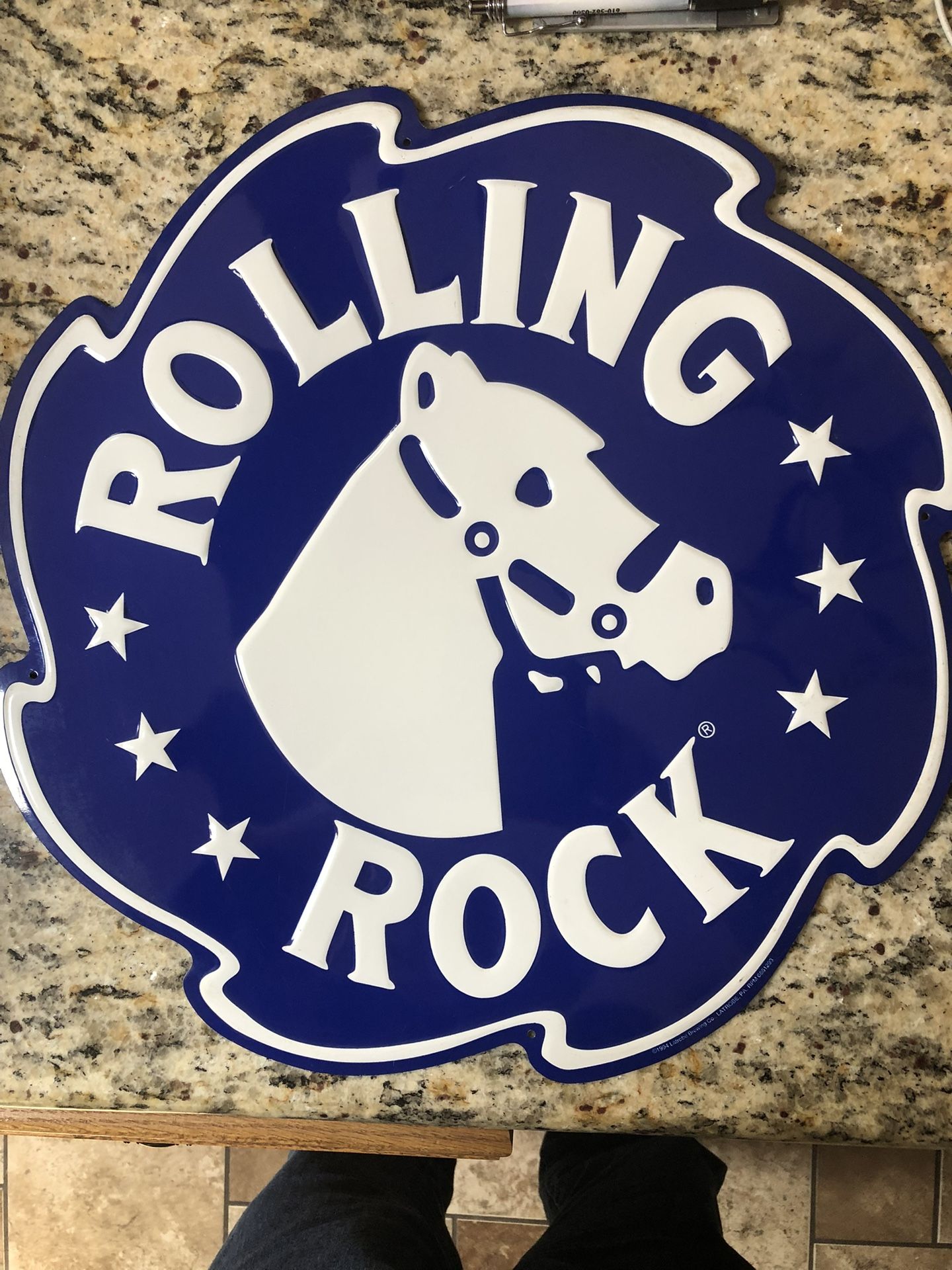 Rolling Rock Metal Sign Approx 16” Round. You Must Pickup