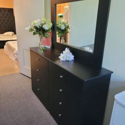 Dresser 8 Drawers With Mirror Compress Wood 🪵