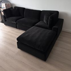 New Black Velvet Cloud Couch Sectional