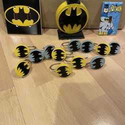 Batman Shower Curtain Hooks, Soap Dispenser And Light Switch Covers