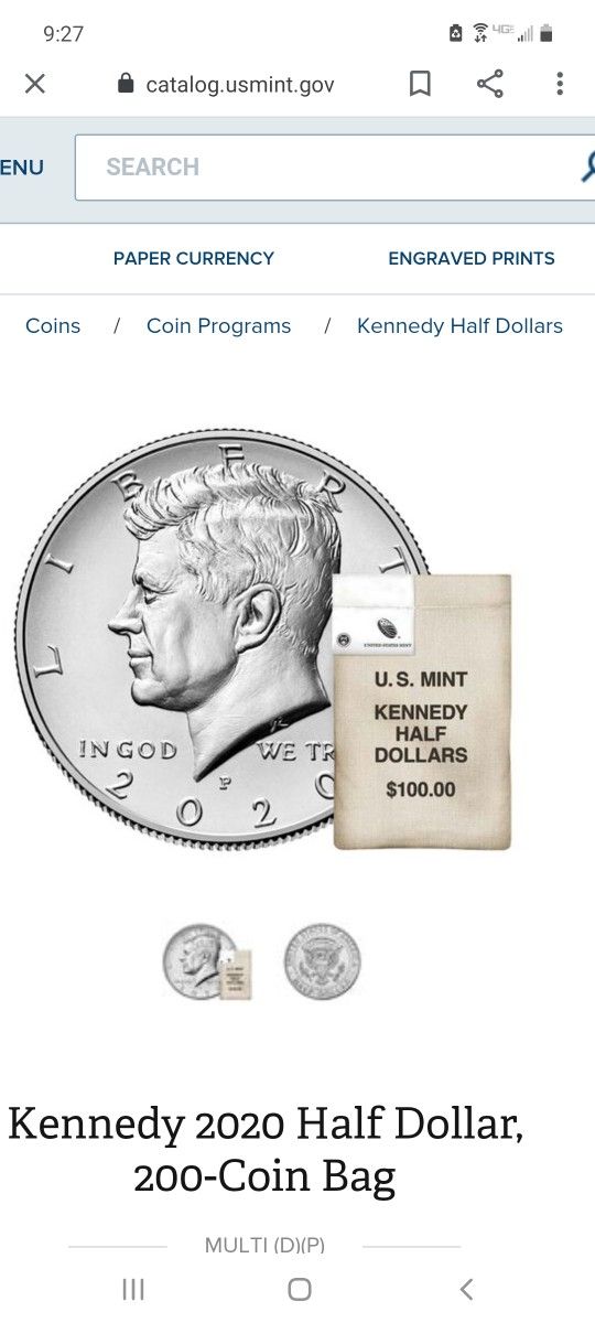 2020 p,d Kennedy Half Dollar