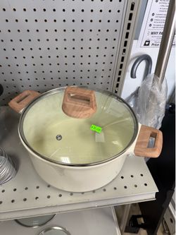 Cream Cooking Pot with Lid and Wood-Look Handles