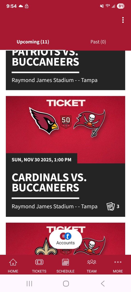 Tampa Bay Buccaneers vs. Arizona Cardinals -6th Row endzone