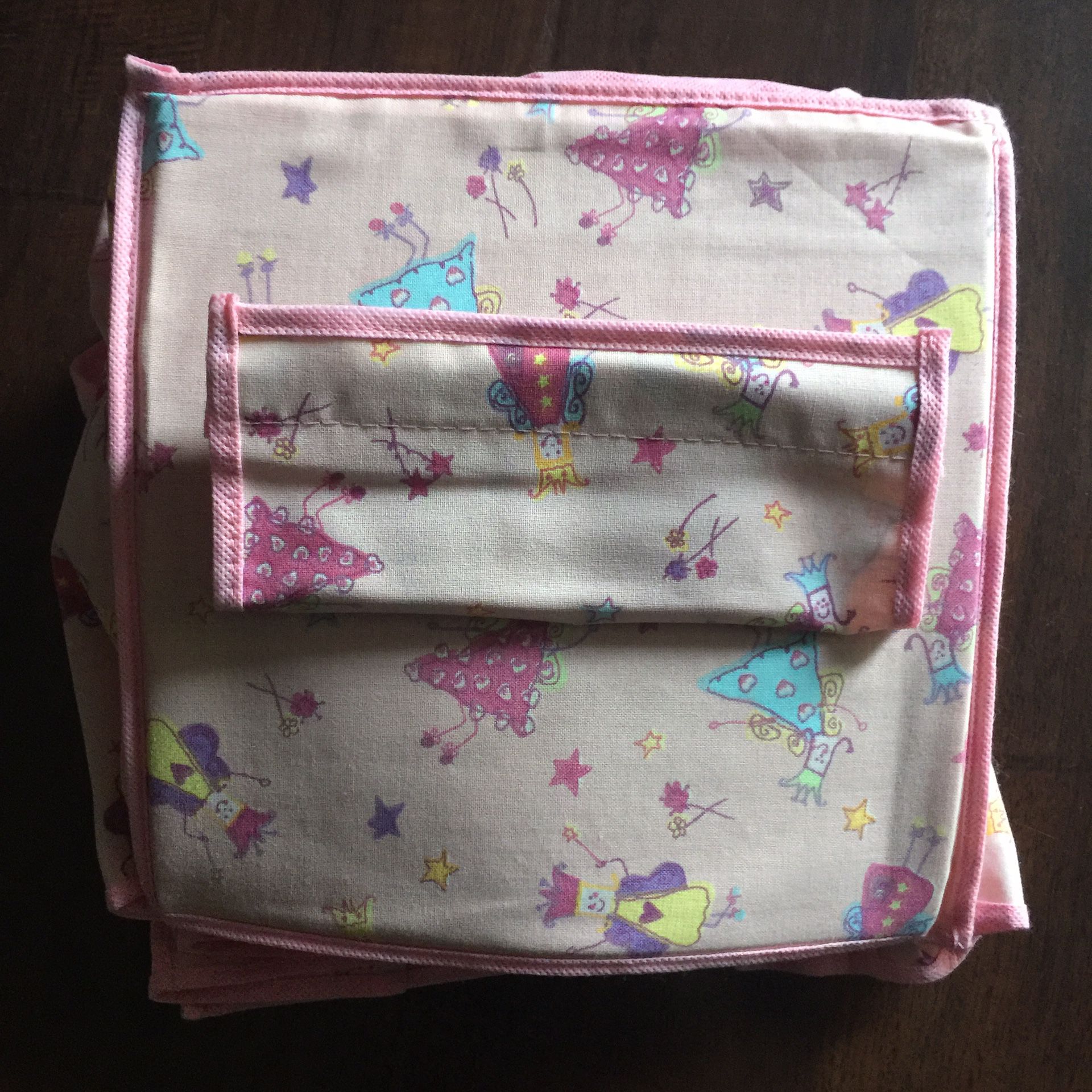 Baby Girl Closet Organizers set 2 Pink White Fairies 15x15x10” Box 48” 6 Shelf by Laura Ashley fairy canvas