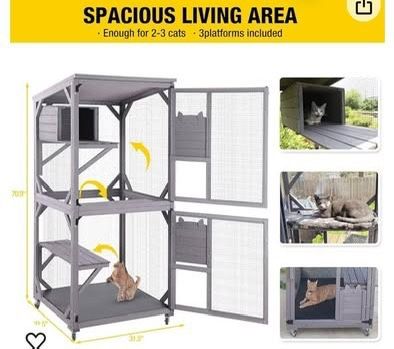 😀 Aivituvin Cat Catio Outdoor Cat House Wooden Large Enclosure with Run on Wheels 70.9" Upgraded Version Catio with Reinforcement Strip,Waterproof
