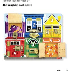 Visit the Melissa & Doug Store 4.7 (2,539) Melissa & Doug Wooden Latches Board Sensory Activity Toy for Kids, Doors and Locks Toy, Wooden Busy Board, 