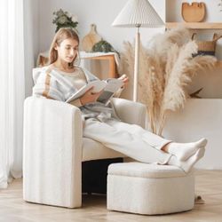 Sherpa Upholstered Barrel Chair + Ottoman Set