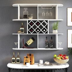 Large Wall Mounted 3 Tier Rustic Bottle Wine Rack,Multifunctional Wooden Wall Mounted Wine Rack