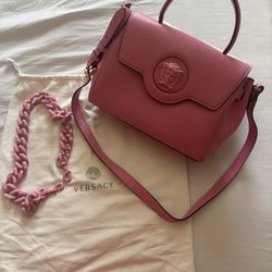 Versace La Medusa Small Handbag in Pink – Authentic, with Dustbag & Chain Strap