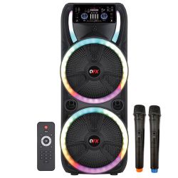 QFX Dual 15" Bluetooth rechargeable speaker with Two wireless Microphones  and LED lights 🎶🎶 