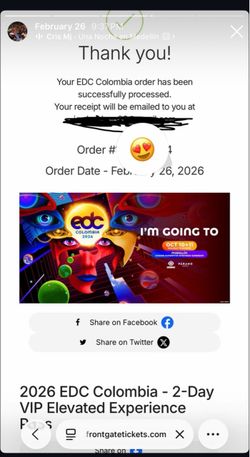 SELLING VIP EDC COLOMBIA TICKET FACE VALUE
