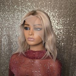 12" Blonde Human Hair Wig Balayage  Lace Front  New 